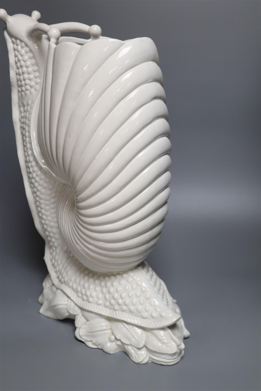 An Italian Bassano white glazed snail plant pot, height 48cm